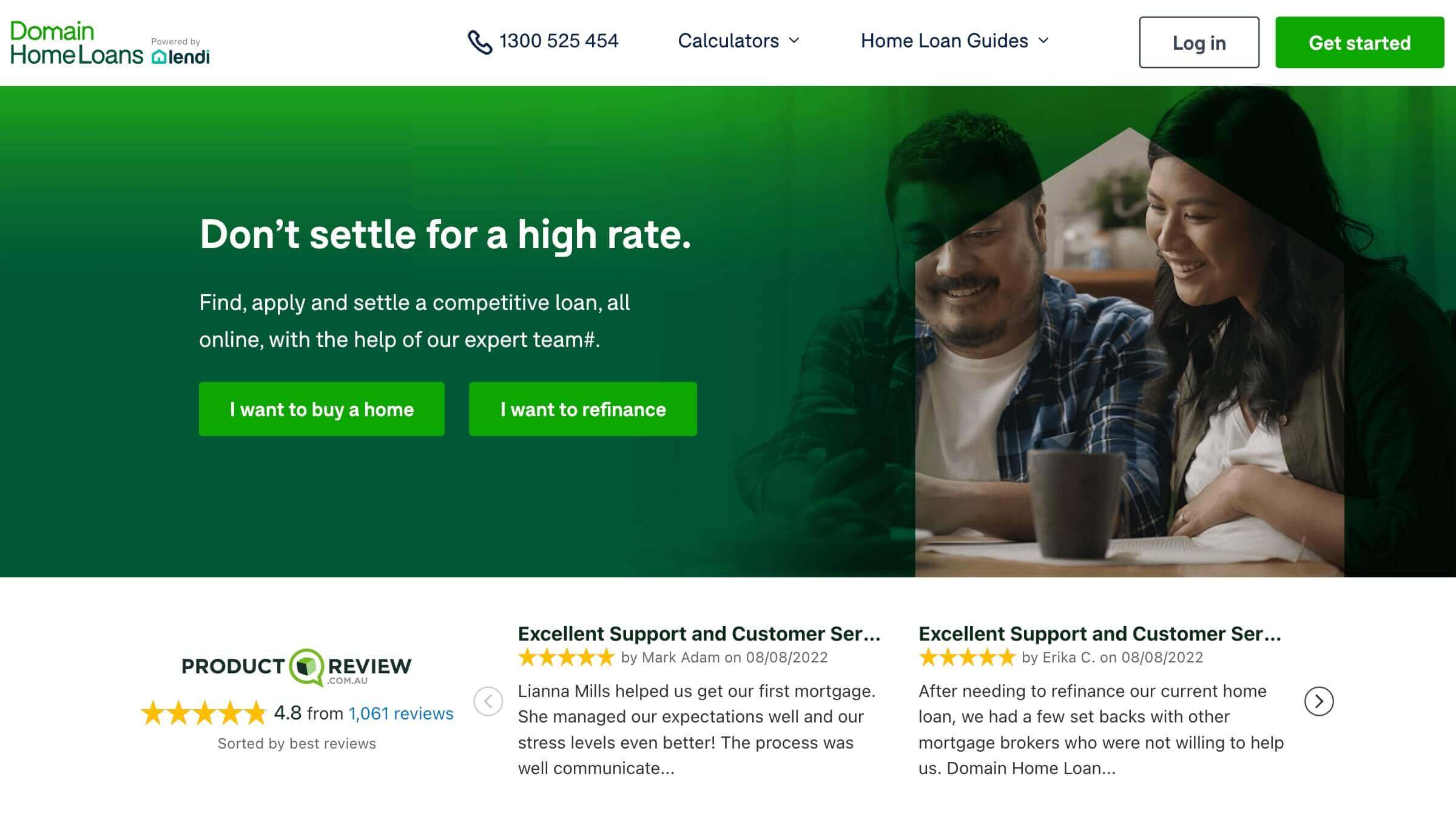 Screenshot of Domain Home Loans homepage