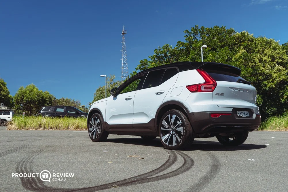 Volvo XC40 Recharge rear three quarters in car park