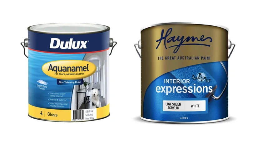 Dulux Aquanamel Paint in Gloss and Haymes Interior Expressions Paint in Low Sheen.