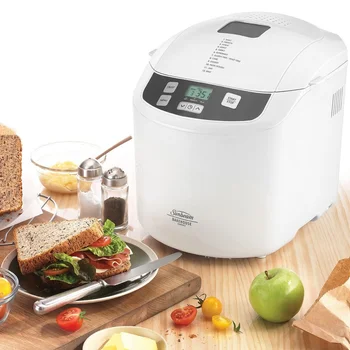 Sunbeam bread maker on bench with a fresh salad sandwich