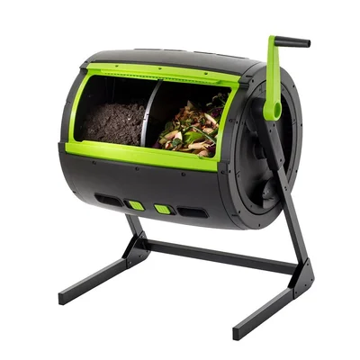 A black and green Maze compost tumbler.