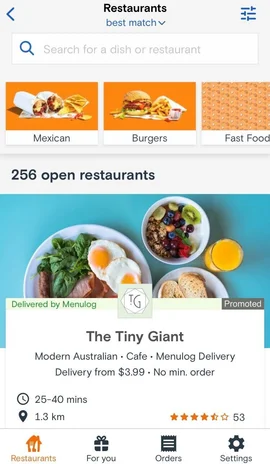 The Menulog app.