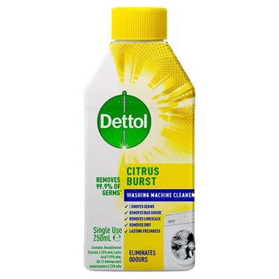 A product image of the Dettol Washing Machine Cleaner.