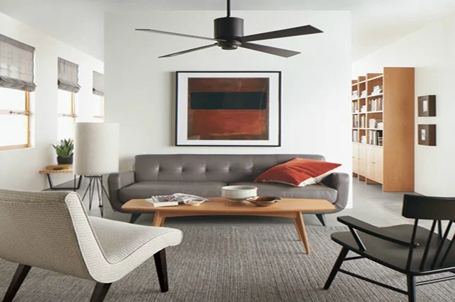 Black ceiling fan in bedroom