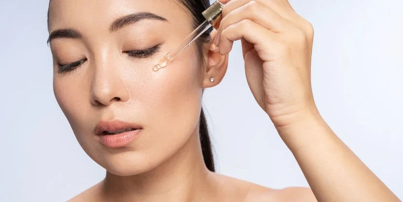 Woman applying oil t cheekbones