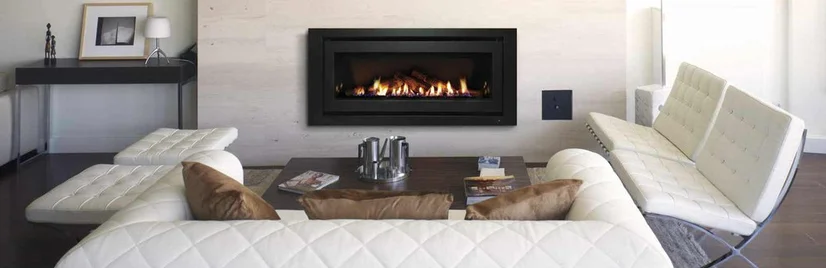 Gas log fireplace in living room