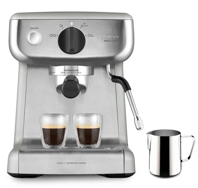 A semi-automatic coffee machine.