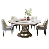 Litfad Round Marble Glam with Lazy Susan and Gold Metal Pedestal Base