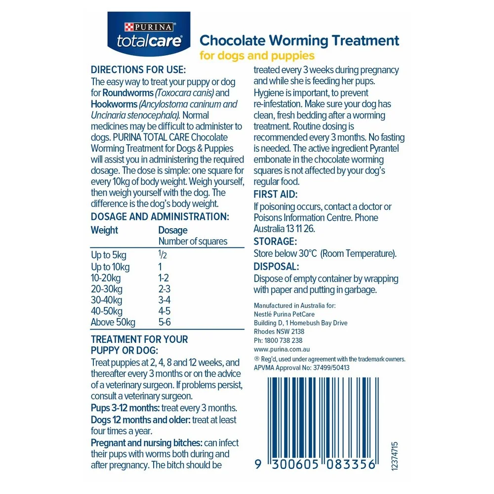 purina total care chocolate worming treatment