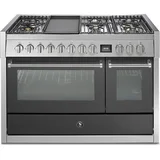 Steel Genesi 120cm Upright Gas Cooker with Combi-Steam Oven and Teppanyaki Plate GQ12SF-6T