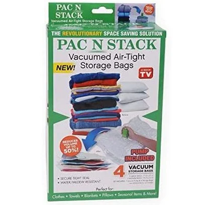 Pac N Stack 4-Pack Vacuumed Air-Tight Storage Bags with Pump