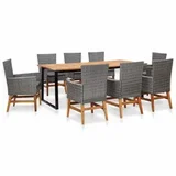 VidaXL 9 Piece Outdoor Dining Set Poly Rattan and Acacia Wood Grey