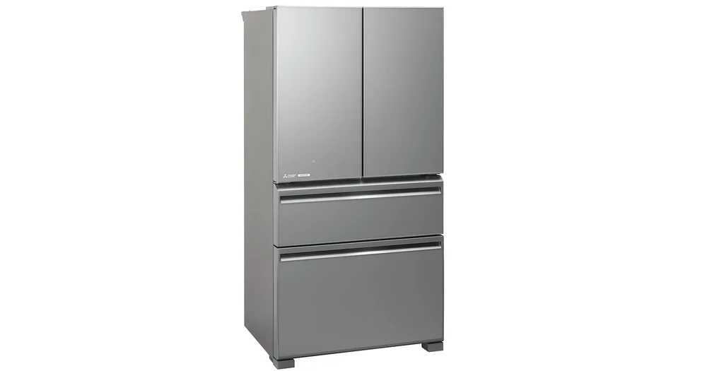 Mitsubishi 650l l4 glass deals mini french door fridge