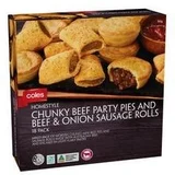 Coles Chunky Beef Party Pies And Beef & Onion Sausage Rolls