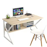 Kori Wood & Metal Computer Desk with Shelf (White Oak)