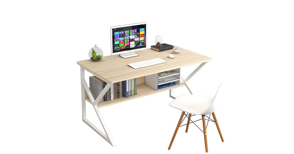 Kori Wood & Metal Computer Desk with Shelf (White Oak) reviews ...
