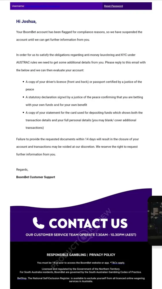Screenshot of Boombet app login interface showing username/password fields and biometric option