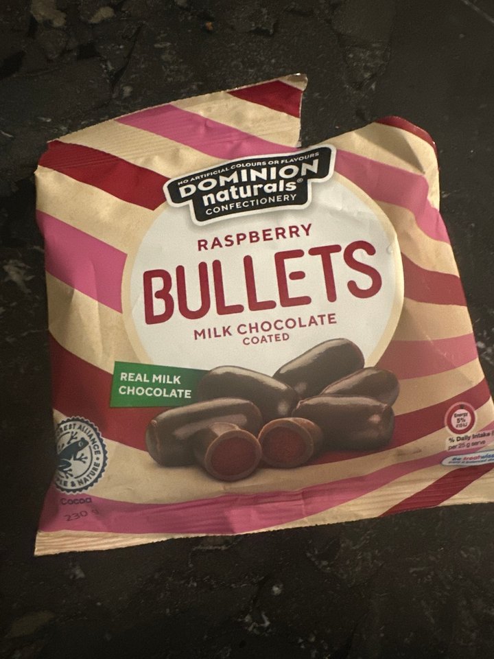 Dominion Naturals Confectionary Raspberry Bullets Milk Chocolate Coated ...